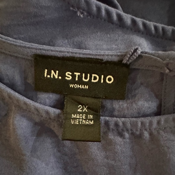 I.N. Studio Elegant Blue Front Tie Blue Blouse Balloon Lace Sleeves Size 2XL - Picture 8 of 9